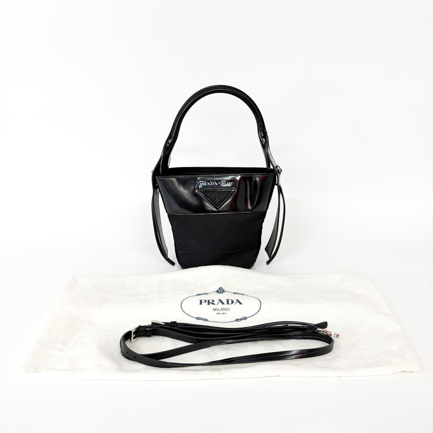 Prada Ouverture Bucket Bag Tessuto, Black, Nylon, Handbag