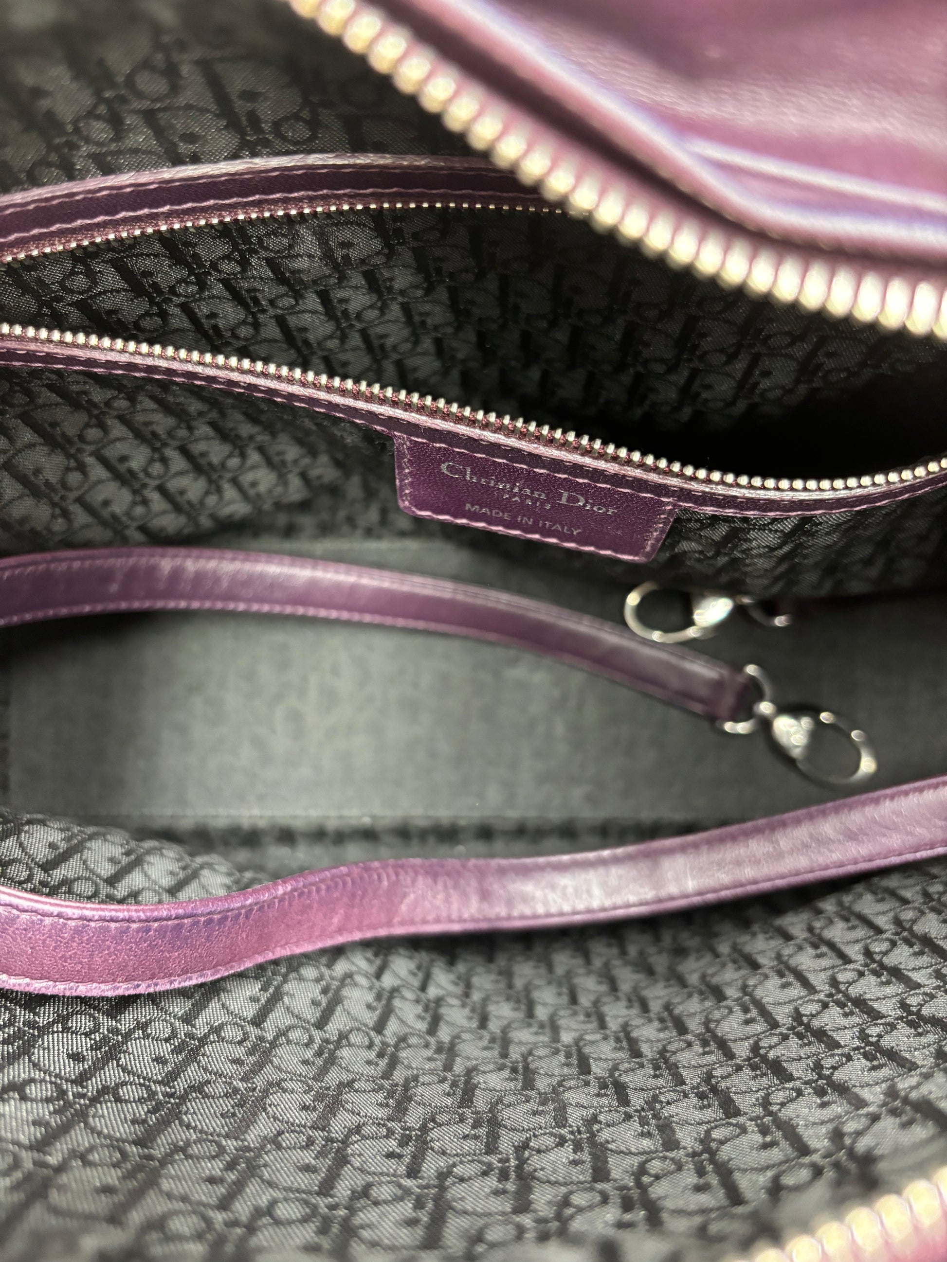 Christian Dior Saddle Handbag with Strap Leather, Purple, Leather, Handbag