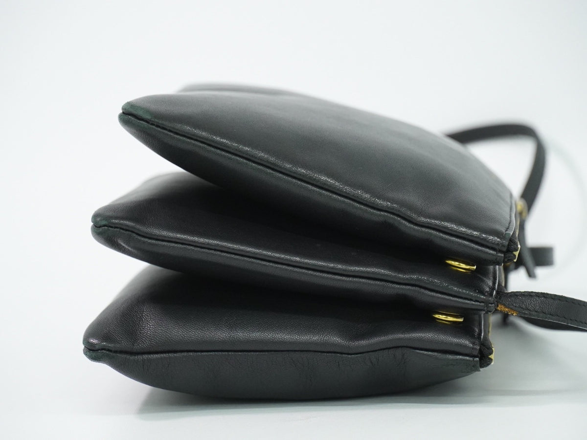 Celine Trio Leather, Black, Leather, Crossbody Bag