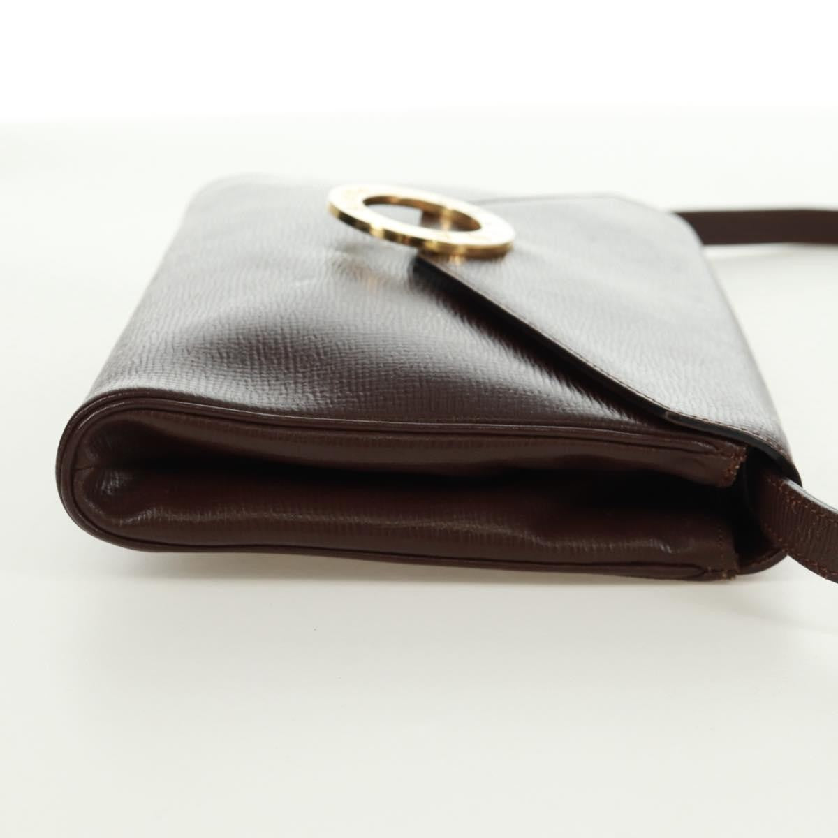 Celine Circle Logo Leather, Brown, Leather, Shoulder Bag