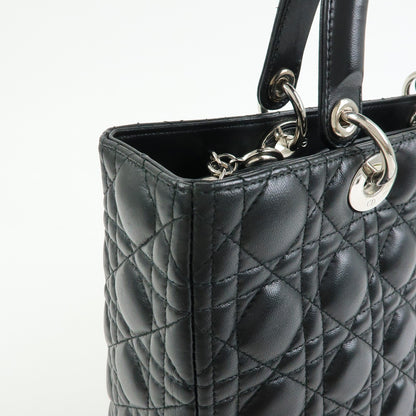 Christian Dior Lady Dior Cannage Quilt Lambskin, Black, Leather, Handbag