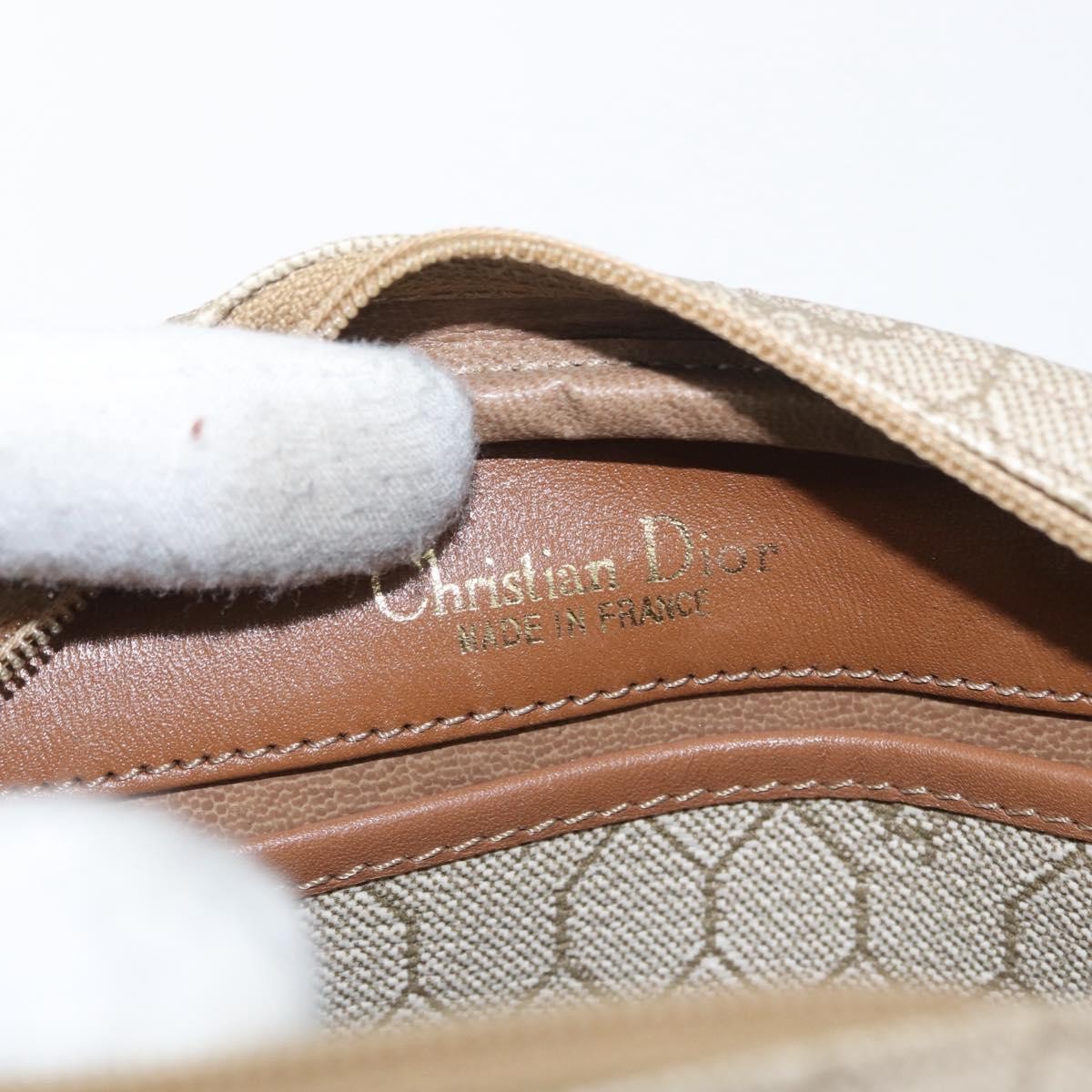 Christian Dior Vintage Honeycomb Canvas and Leather, Beige, Canvas, Shoulder Bag