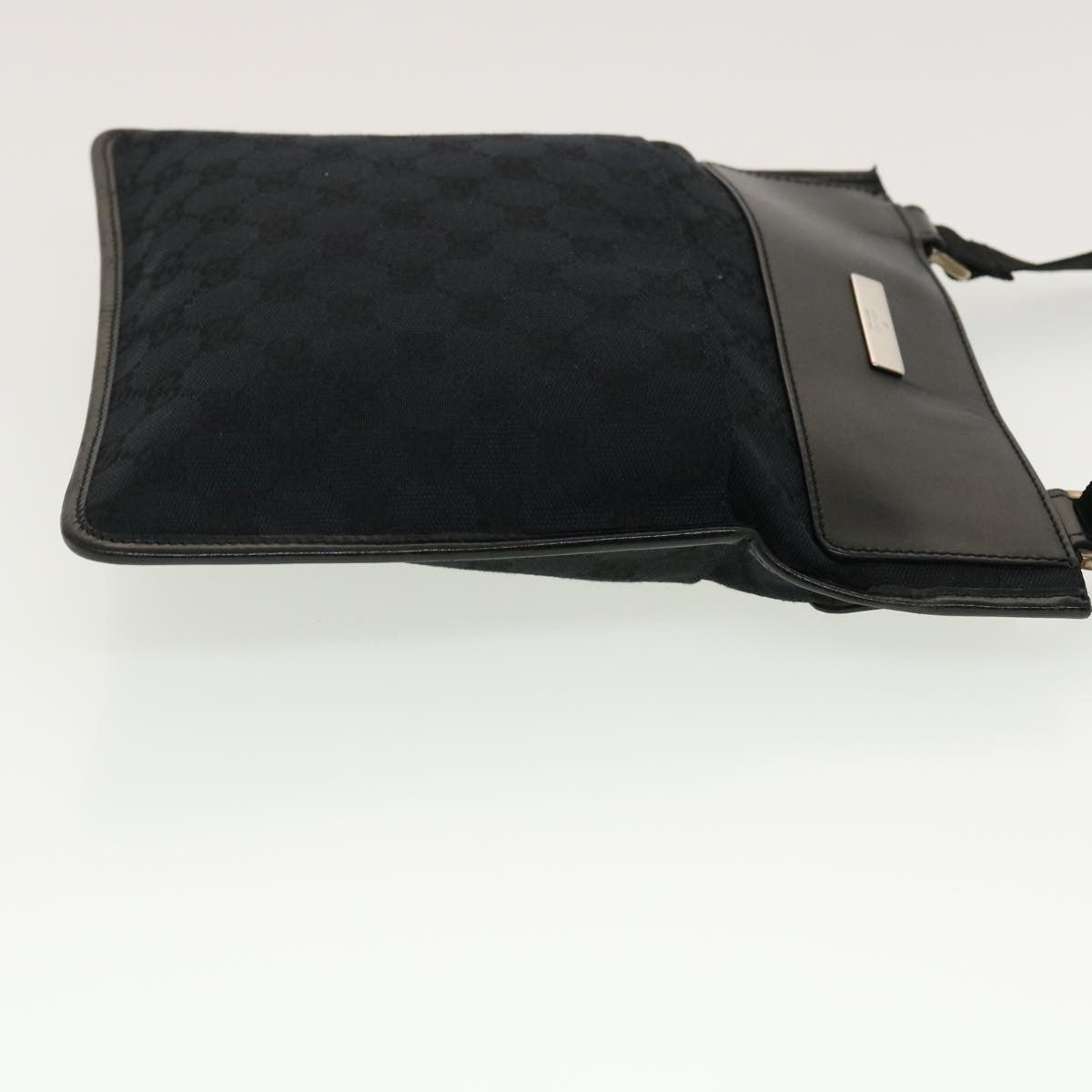 Gucci Vintage Flat Messenger GG Canvas and Leather, Black, Canvas, Handbag