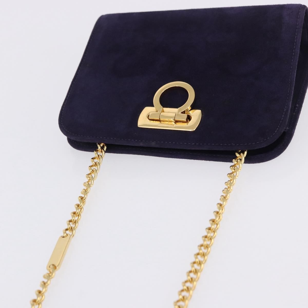 Salvatore Ferragamo Vintage Gancini Chain Suede, Purple, Suede, Shoulder Bag