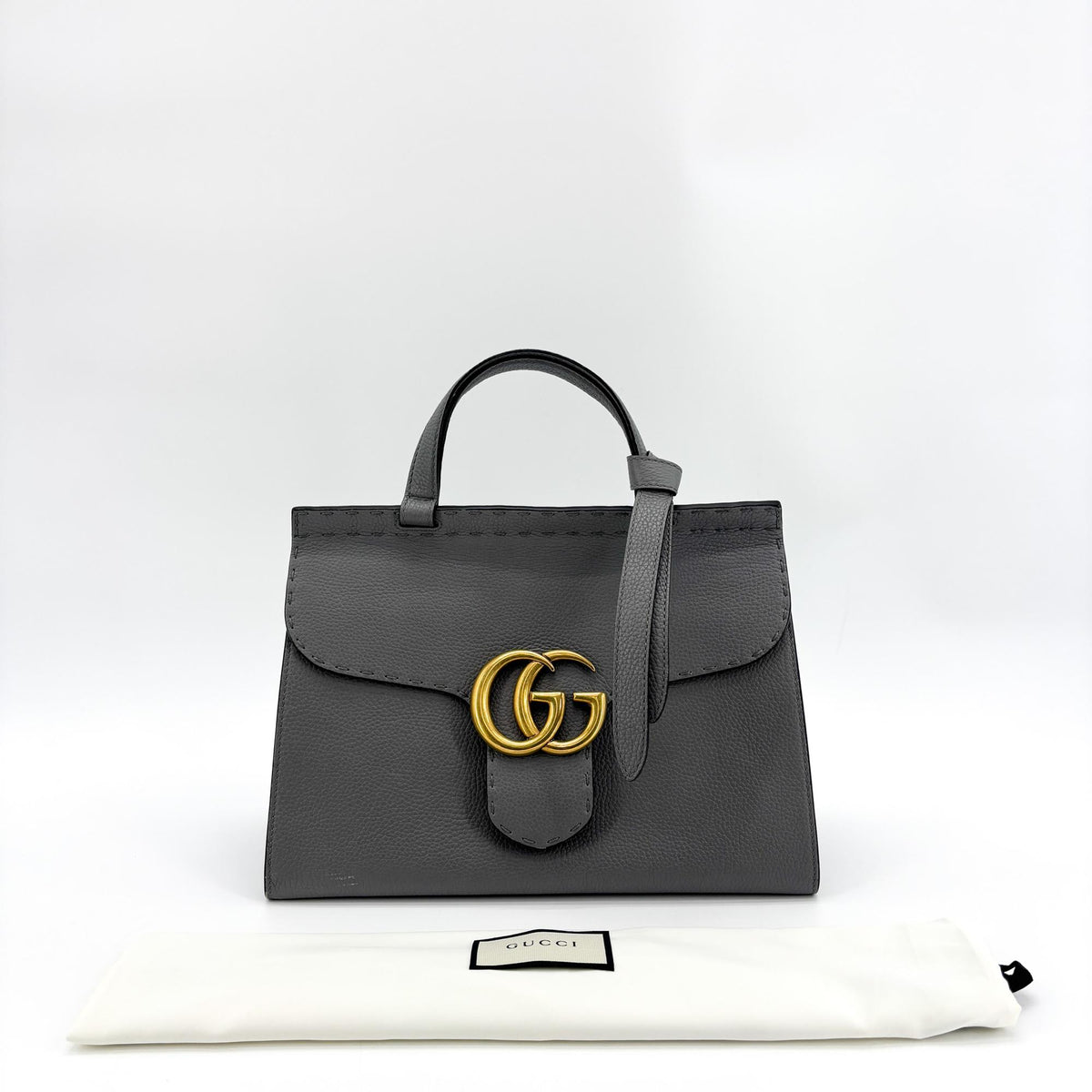 Gucci GG Marmont Top Handle Leather, Gray, Leather, Handbag