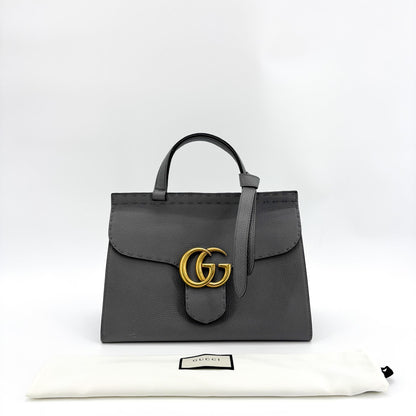 Gucci GG Marmont Top Handle Leather, Gray, Leather, Handbag