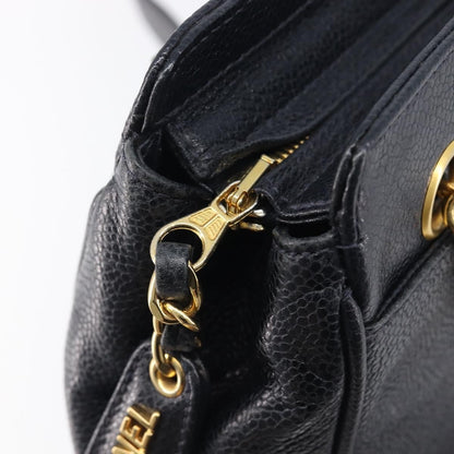 Chanel Vintage Zipped Chain Caviar, Black, Leather, Tote Bag