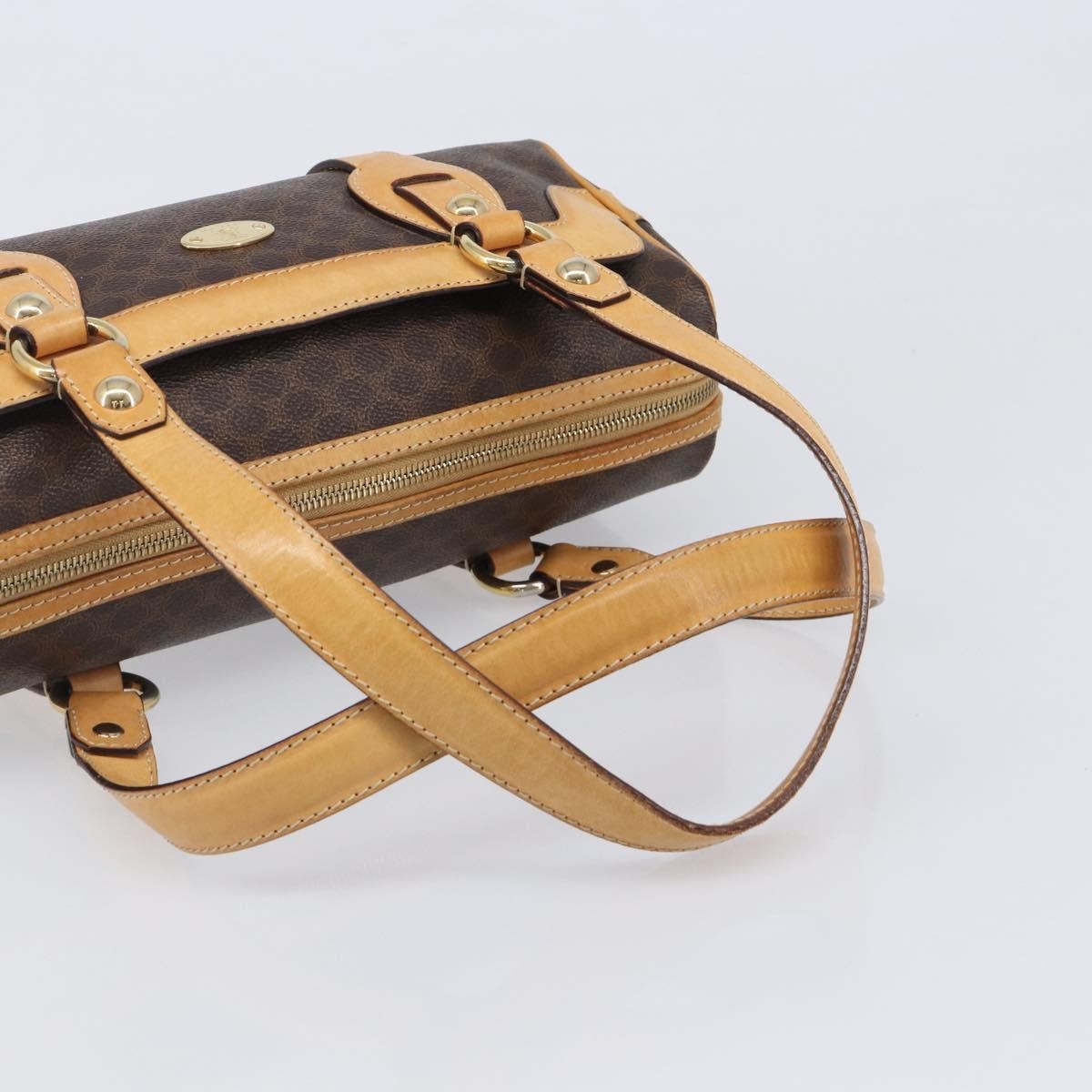 Celine Vintage Shoulder Bag Macadam Canvas & Leather, Brown, PVC, Shoulder Bag