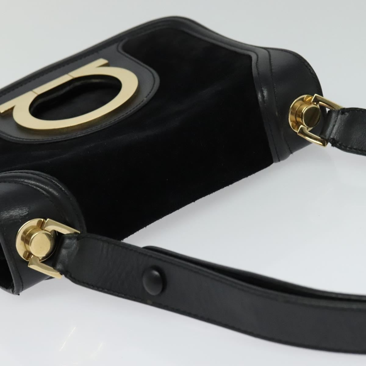 Salvatore Ferragamo Gancini Suede, Black, Suede, Shoulder Bag