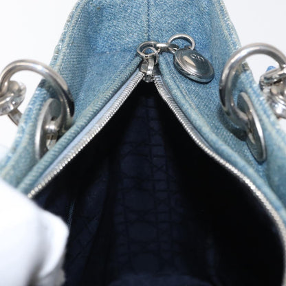 Christian Dior Vintage Lady Dior Bag Cannage Quilt Denim, BLUE, CANVAS, Tote bag