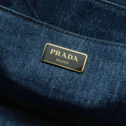 Prada Canapa Convertible Denim, Blue, Denim, Tote Bag