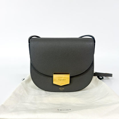 Celine Trotteur Grainy Leather, Gray, Leather, Crossbody Bag