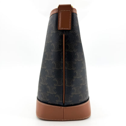 Celine Bucket Triomphe Coated Canvas, Black, Canvas, Shoulder Bag
