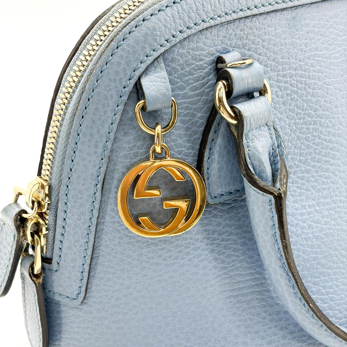 Gucci Convertible Dome Satchel Leather, Blue, Calfskin, Handbag