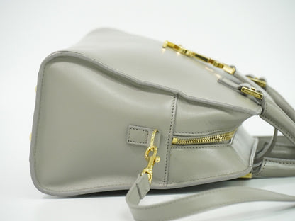 Saint Laurent Monogram Cabas Leather, Gray, Leather, Tote Bag
