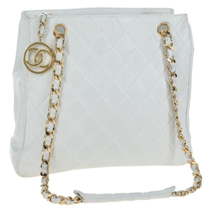 Chanel Shoulder Quilted Leather, White, Leather, Shoulder Bag