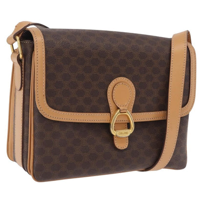 Celine Macadam Shoulder Canvas, Brown, Canvas, Crossbody Bag