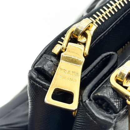 Prada Galleria Double Zip Saffiano Leather, Black, Leather, Tote Bag