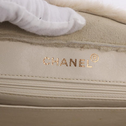 Chanel Vintage East West Tote Shearling and Suede, Beige, Leather, Tote Bag