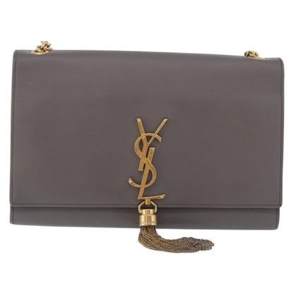 Saint Laurent Classic Monogram Tassel Leather, Gray, Leather, Shoulder Bag