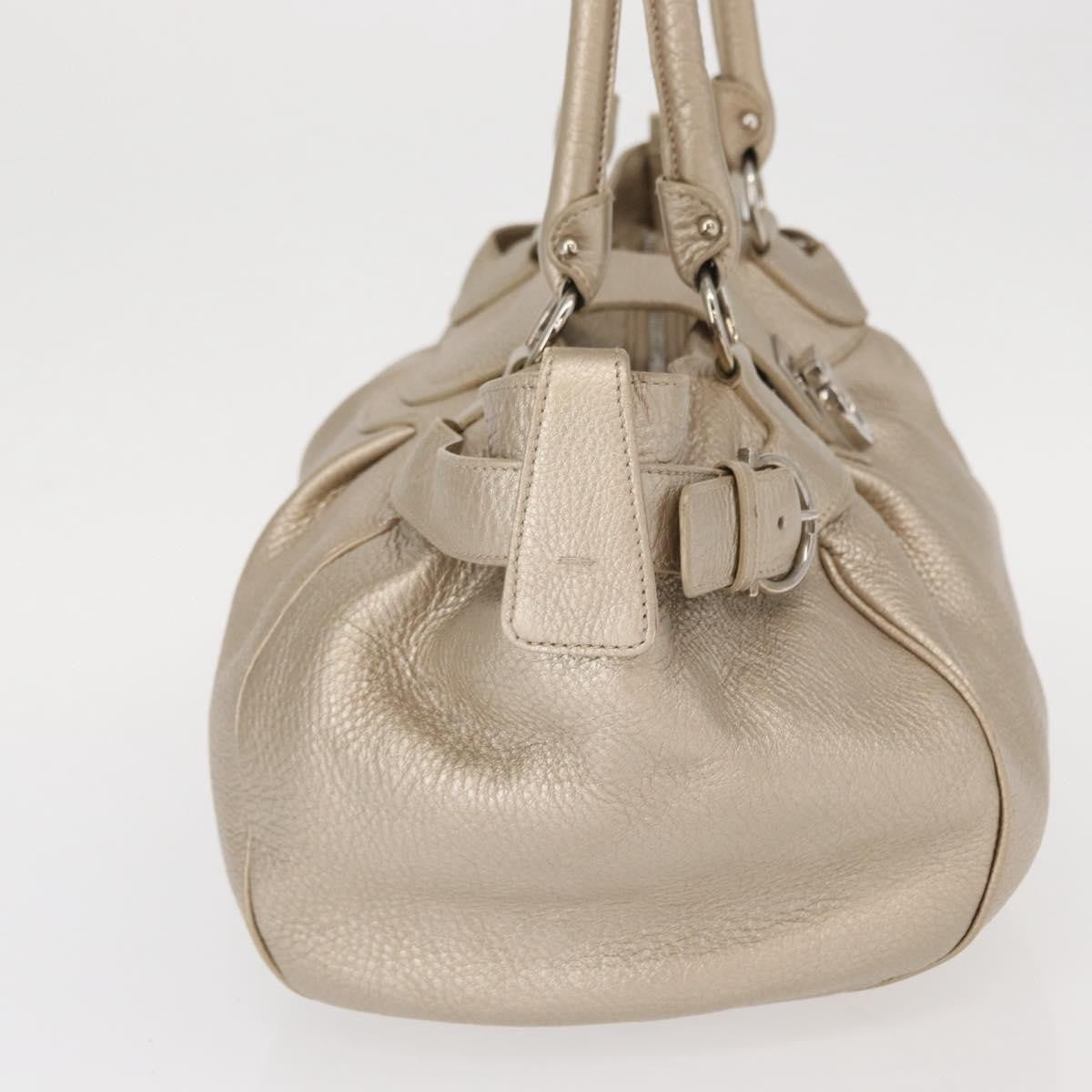 Salvatore Ferragamo Gancini Leather, Gold, Leather, Handbag