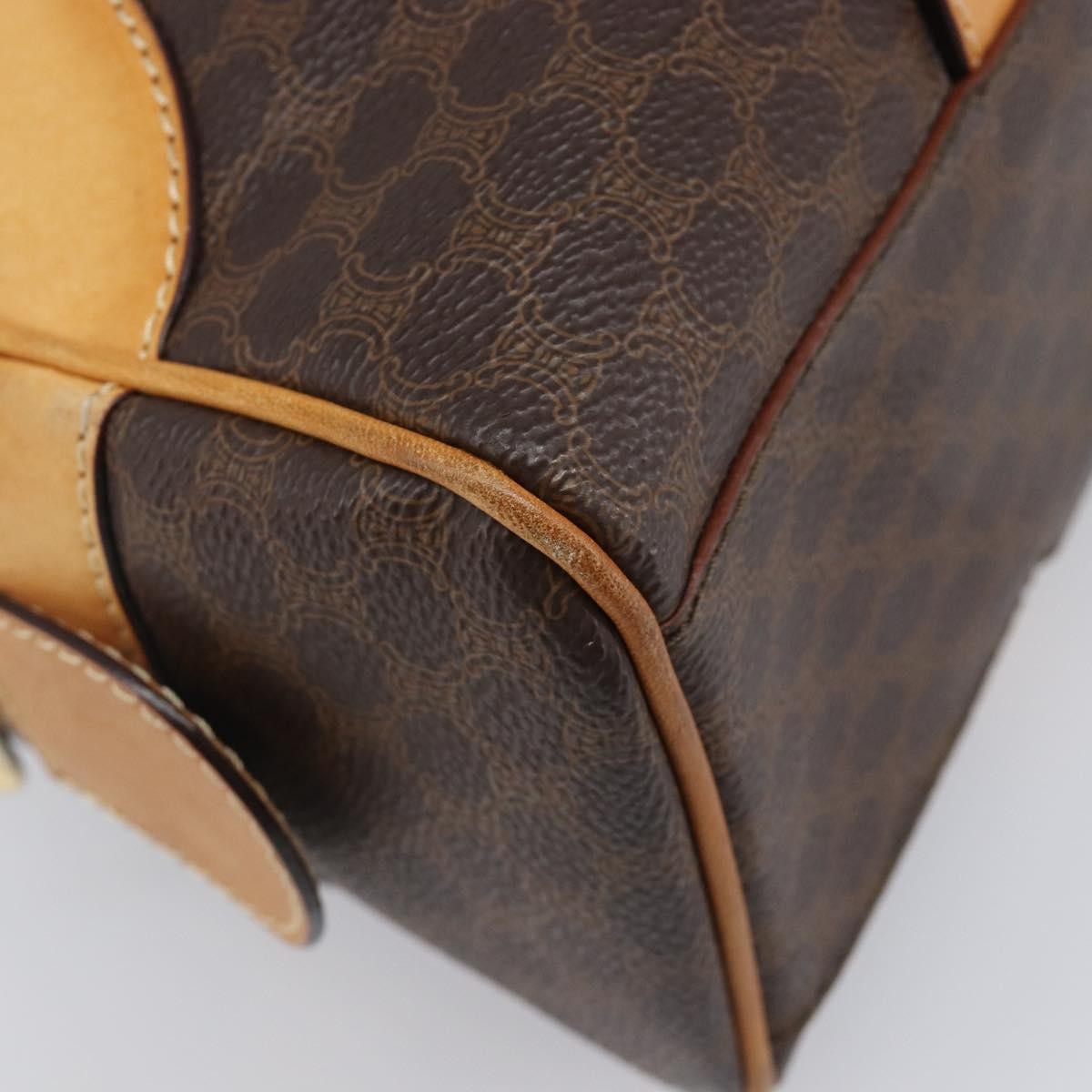 Celine Vintage Shoulder Bag Macadam Canvas & Leather, Brown, PVC, Shoulder Bag