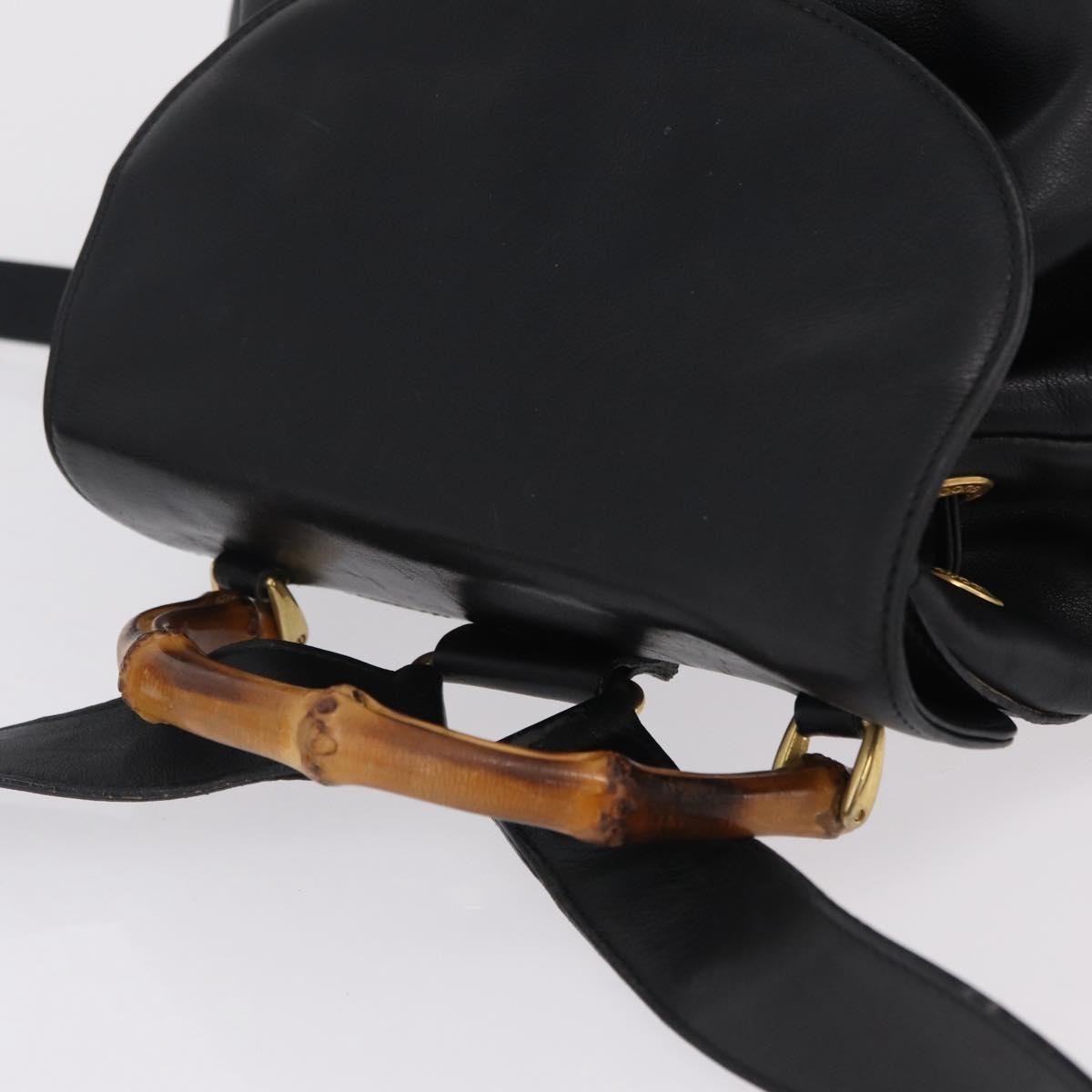 Gucci Vintage Bamboo Leather, Black, Leather, Backpack