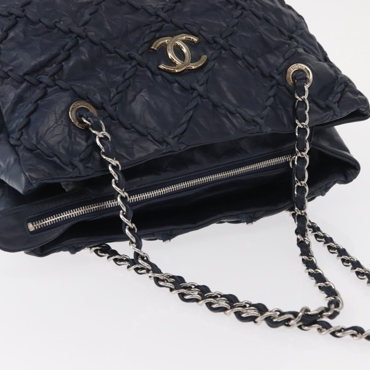Chanel Ultra Stitch Chain Tote Quilted Calfskin, Navy, Leather, Tote Bag
