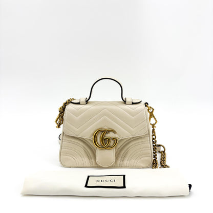 Gucci GG Marmont Top Handle Flap Matelasse Leather, White, Leather, Handbag