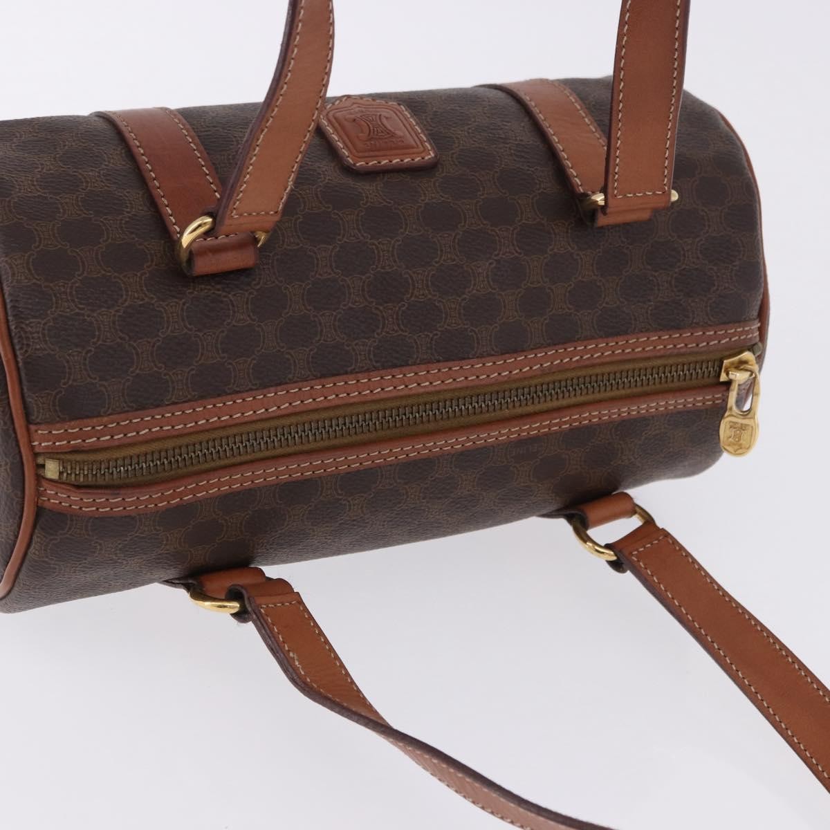 Celine Vintage Barrel Macadam Canvas & Leather, Brown, PVC, Handbag
