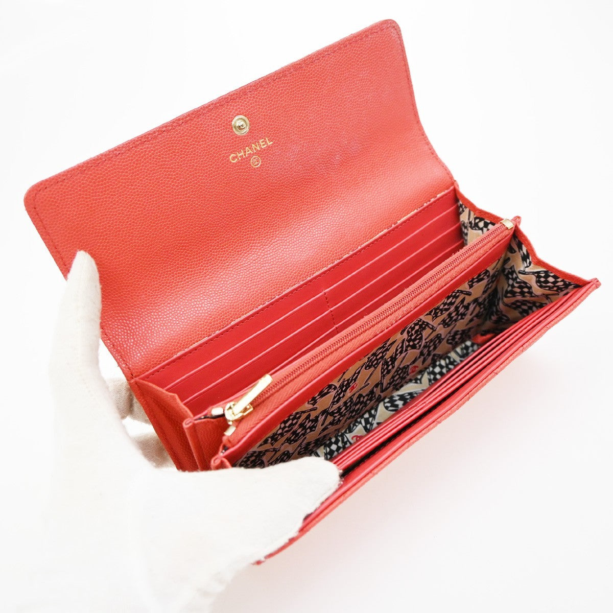 Chanel CC French Flap Quilted Calfskin, Red, Leather, Wallet