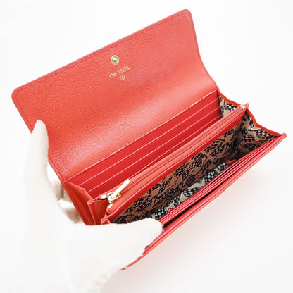 Chanel CC French Flap Quilted Calfskin, Red, Leather, Wallet