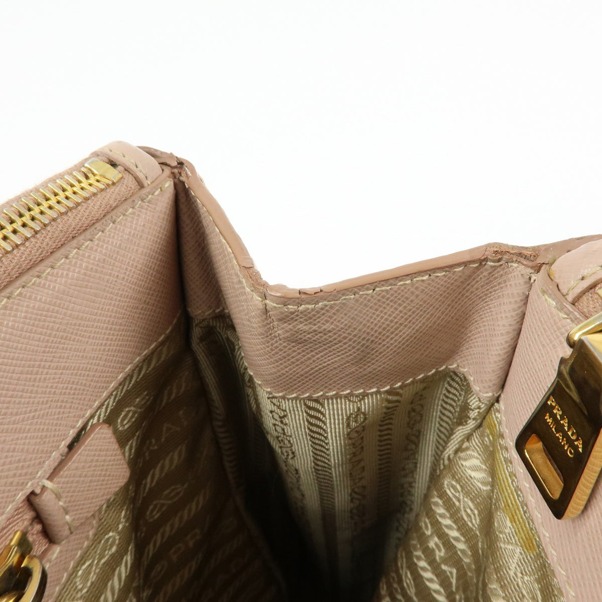 Prada Galleria Double Zip Saffiano Leather, Pink, Leather, Tote Bag