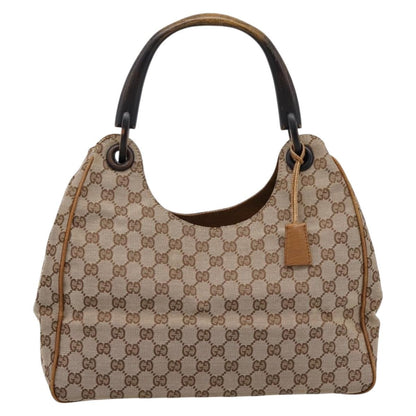 Gucci Vintage Bamboo Handle GG Canvas, Beige, Canvas, Tote Bag