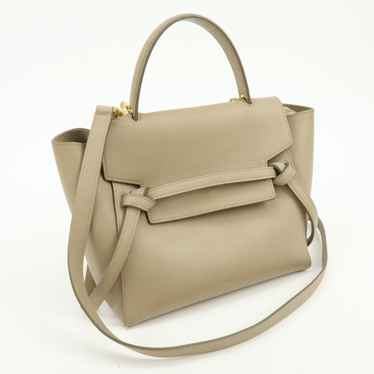 Celine Belt Textured Leather, Beige, Leather, Handbag