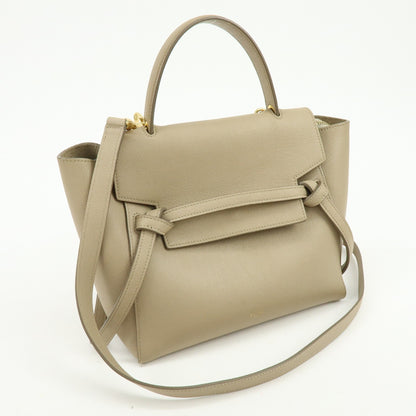 Celine Belt Textured Leather, Beige, Leather, Handbag