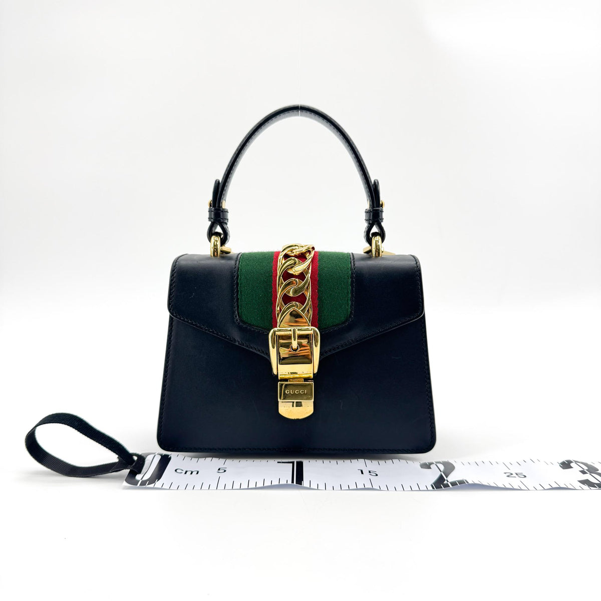 Gucci Sylvie Top Handle Leather, Black, Leather, Handbag