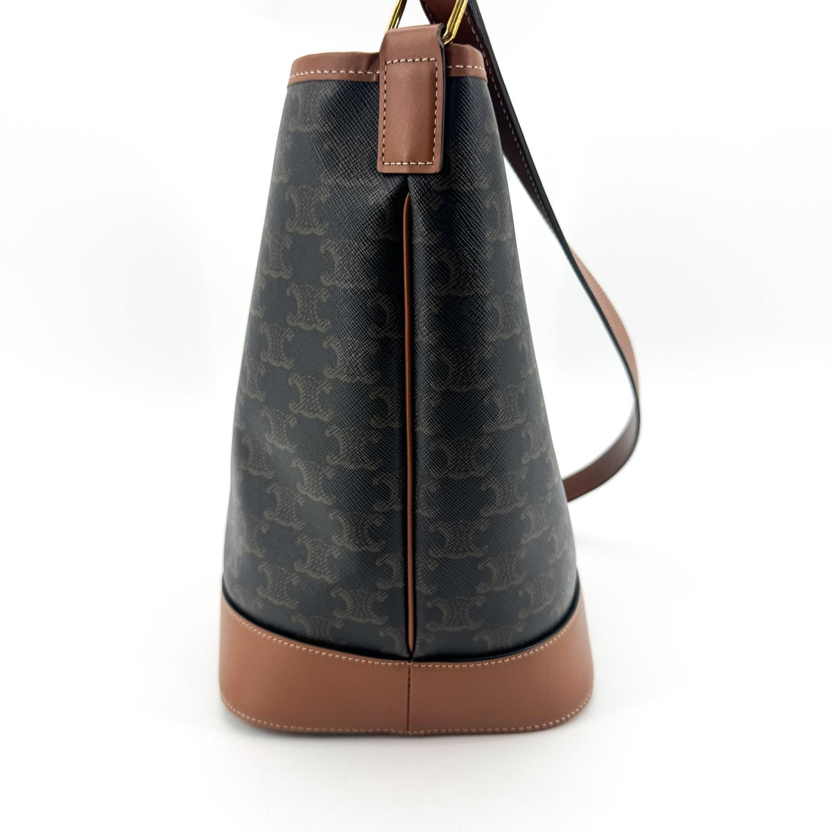 Celine Bucket Triomphe Coated Canvas, Brown, Canvas, Shoulder Bag