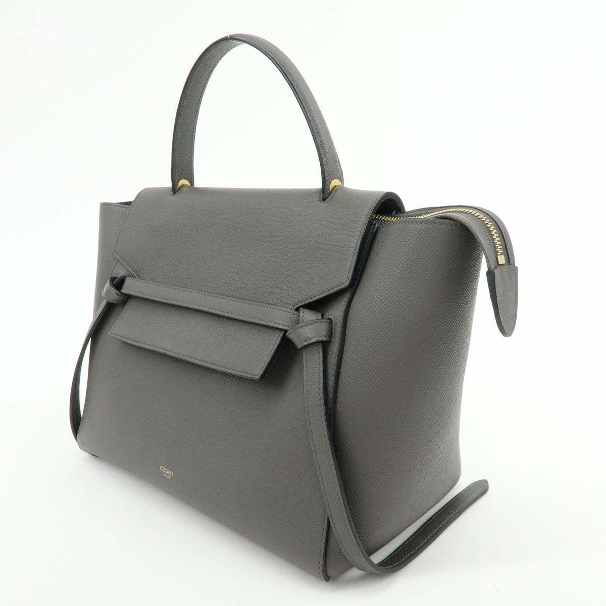 Celine Belt Textured Leather, Gray, Calfskin, Handbag