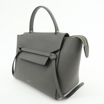Celine Belt Textured Leather, Gray, Calfskin, Handbag