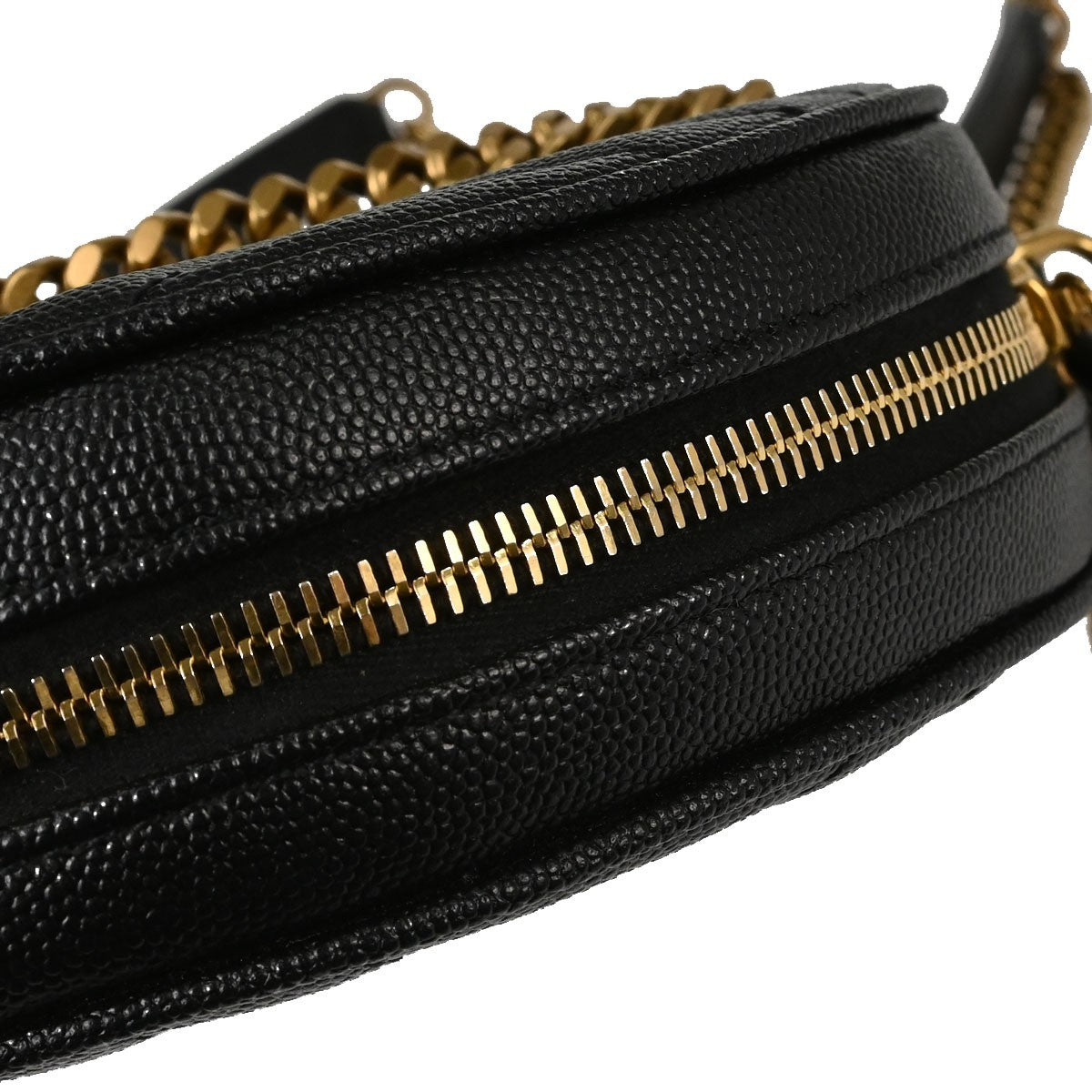 Saint Laurent Vinyle Round Belt Matelasse Chevron Leather, Black, Leather, Clutch