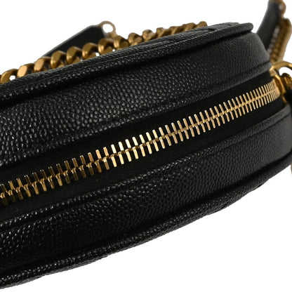 Saint Laurent Vinyle Round Belt Matelasse Chevron Leather, Black, Leather, Clutch