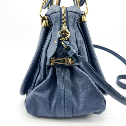 Chloe Paraty Military Top Handle Leather, Navy, Leather, Handbag