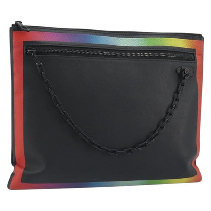 Louis Vuitton Pochette A4 Rainbow Taiga Leather, Black, Leather, Clutch
