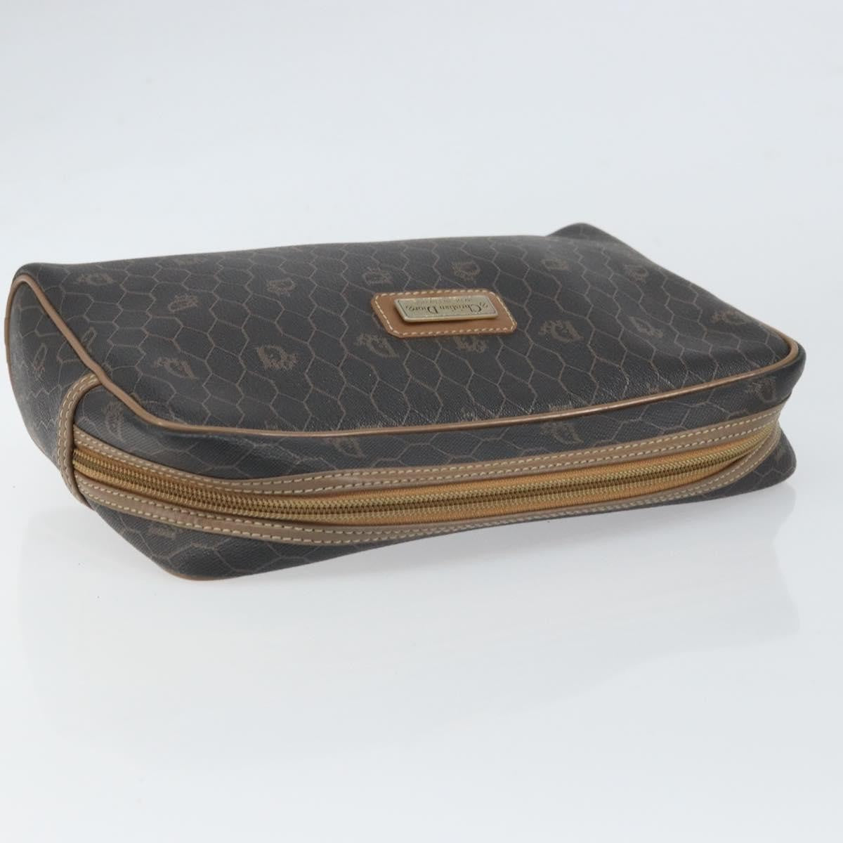 Christian Dior Vintage Honeycomb Zip Canvas and Leather, Black, Canvas, Clutch