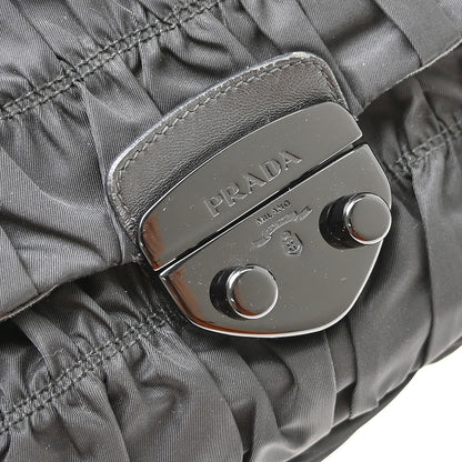 Prada Gaufre Chain Flap Nappa Leather, Black, Nylon, Shoulder Bag