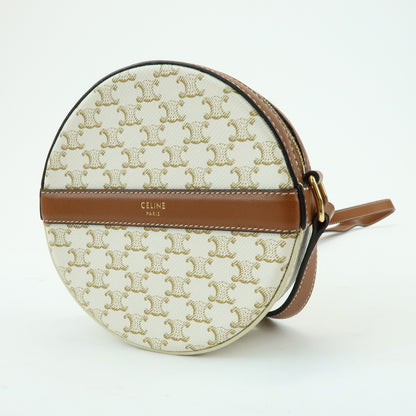 Celine Round Purse on Strap Triomphe Coated Canvas, Beige, Canvas, Crossbody Bag
