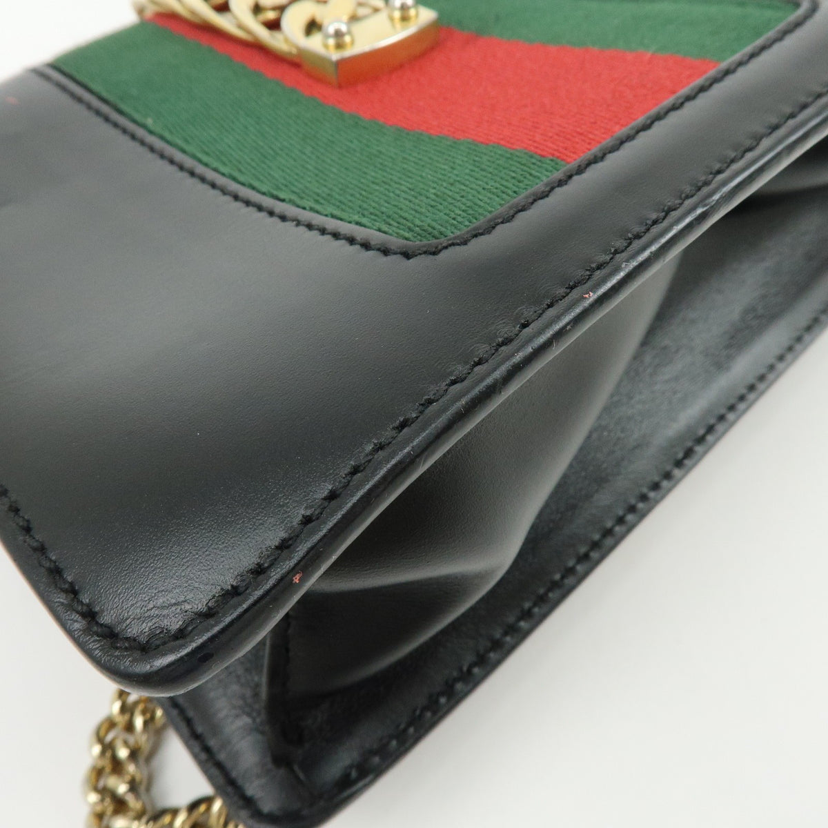 Gucci Sylvie Chain Leather, Black, Leather, Shoulder Bag