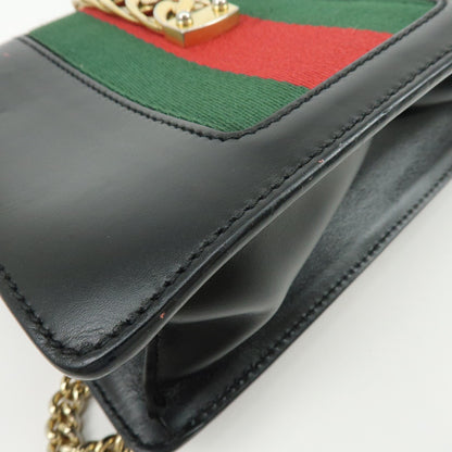 Gucci Sylvie Chain Leather, Black, Leather, Shoulder Bag