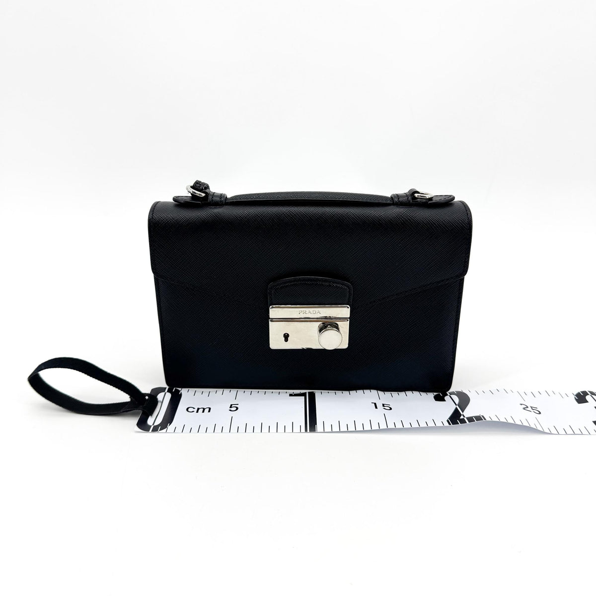 Prada Convertible Sound Vernice Saffiano Leather, Black, Leather, Handbag